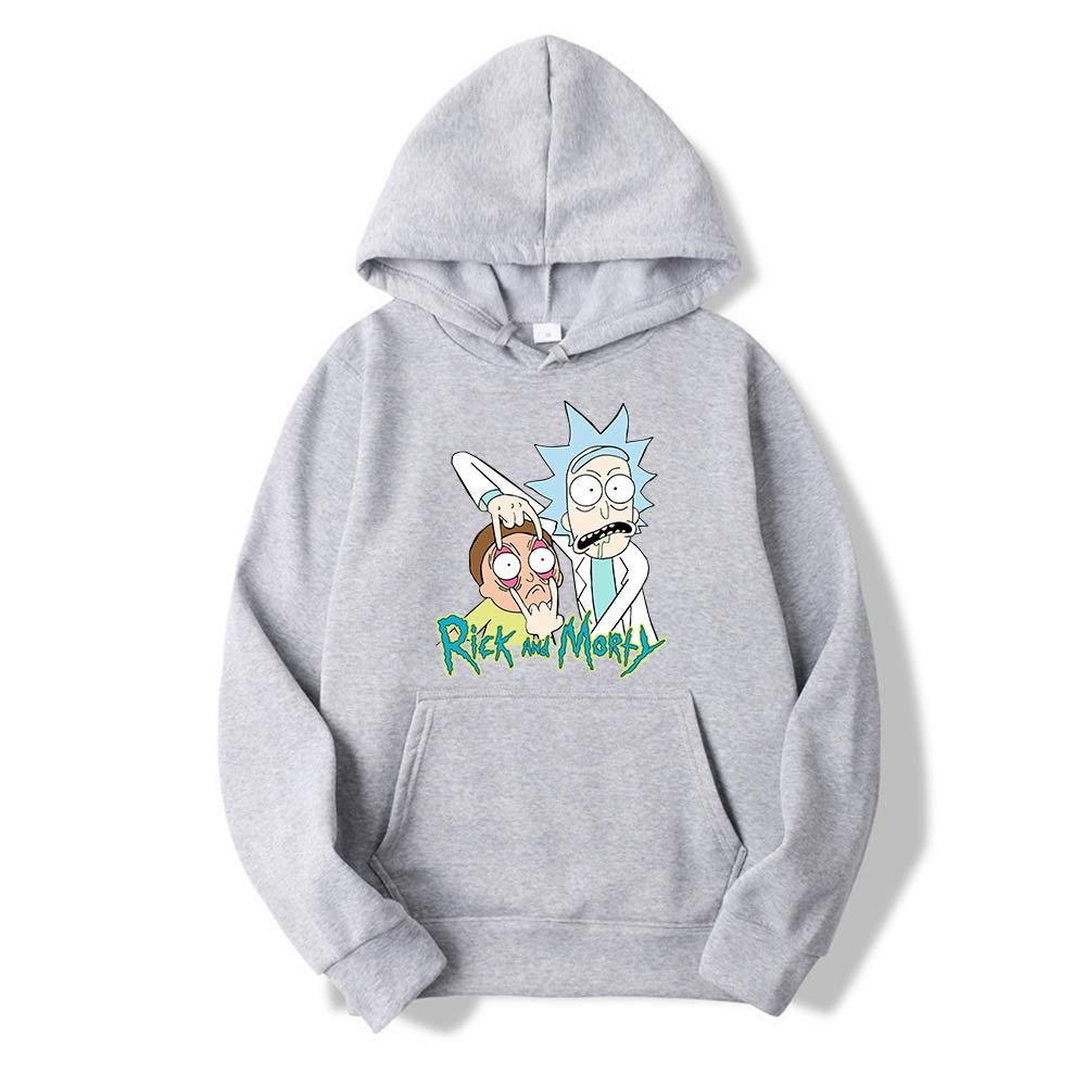Rick And Morty Printing Hedging Sweater Men And Women Casual Hoodie (Color : Gray, Size : XS)