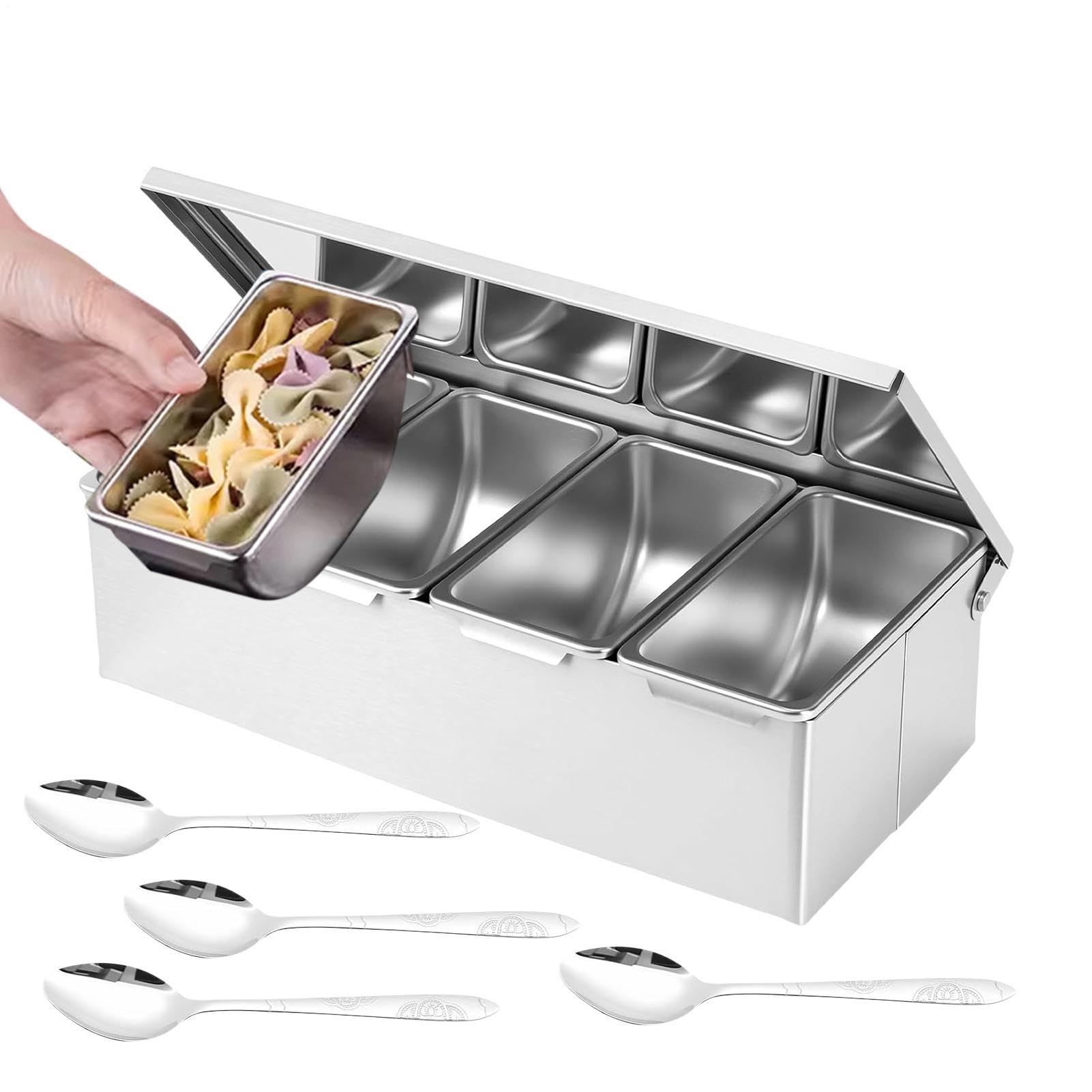 Recipientes De Acero Inoxidable Para Condimentos Con Organizador De Sal