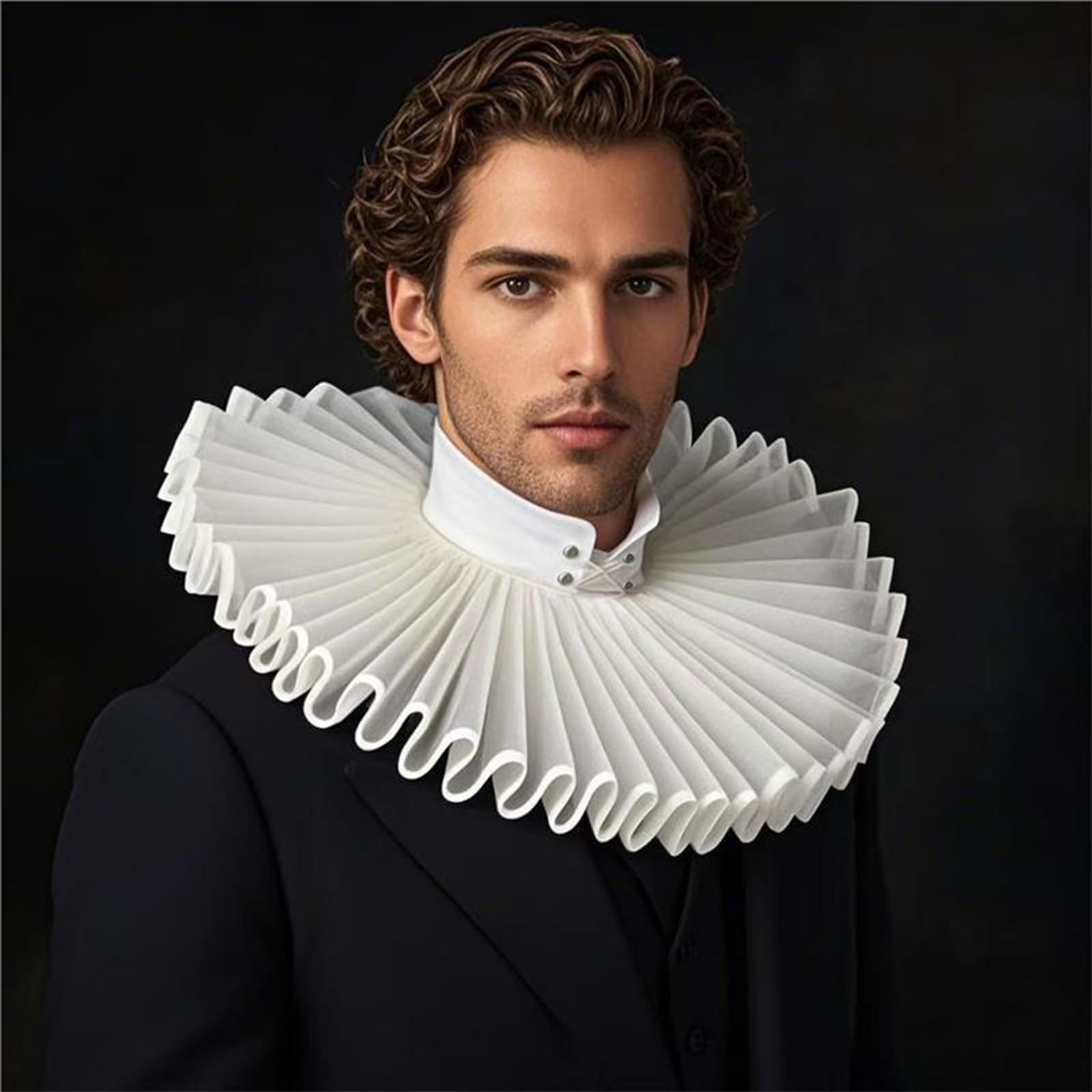 FakeFace Elizabethan Clown Neck Detachable Mesh Ruffle Collar Medieval Renaissance Royal Aristocrats Costume Accessories Unisex Theater Cosplay Props (White) - Image 3