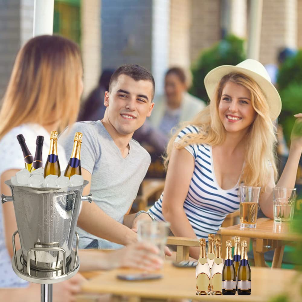 Cubitera de hielo con soporte de acero inoxidable 201, cubo de hielo martillado de 13 libras con asa de transporte para vino, champán, cerveza, clubes de karaoke, bares, fiestas (altura total: 91 cm,