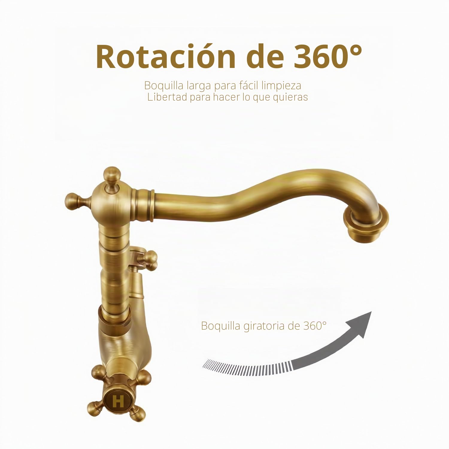 Grifo Cocina Fregadero de Latón Antiguo, Retro Grifos de Lavabo de Doble Maneta, Vintage 360° Giratorio Mezclador Bronce de Baño de Agua Caliente y Fría