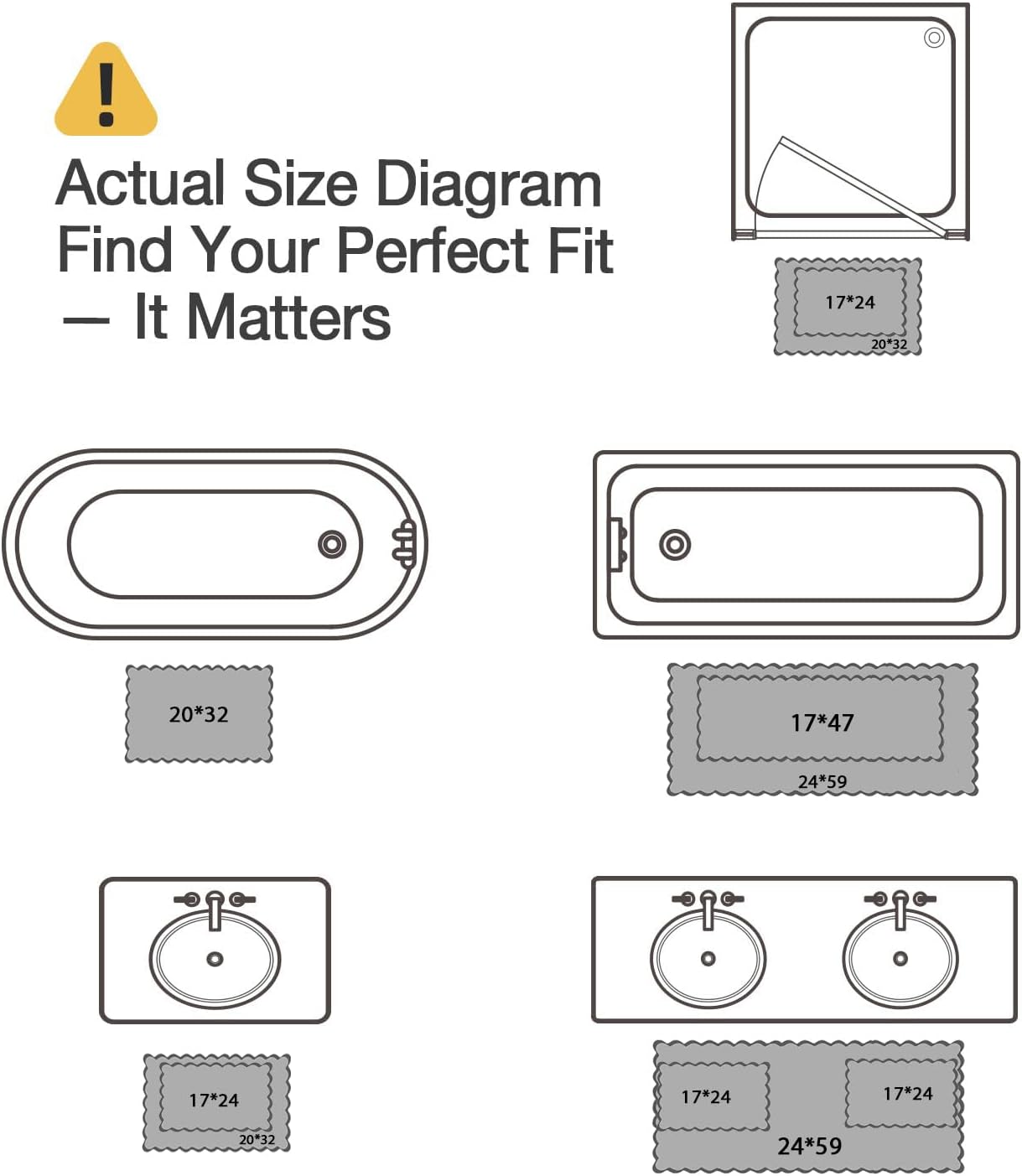 ORTIGIA Cute Scalloped Bath Mat Grey Bathroom Rugs Non Slip Washable, Quick Dry Absorbent Plush Microfiber White & Gray Bathmat for Bathtub Shower, Floor Carpet for Sink Bedroom, 20x32 - Image 3