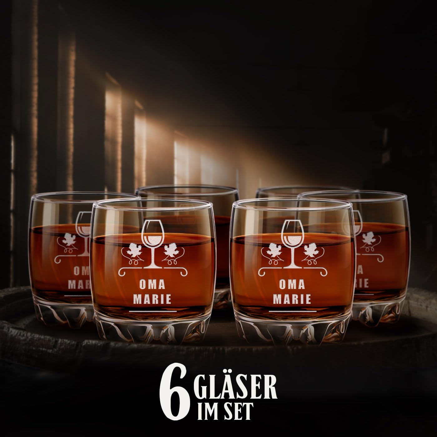 Maverton Whisky Karaffe mit Gravur, Globus mit Schiff, 850 ml + 6 Gläser