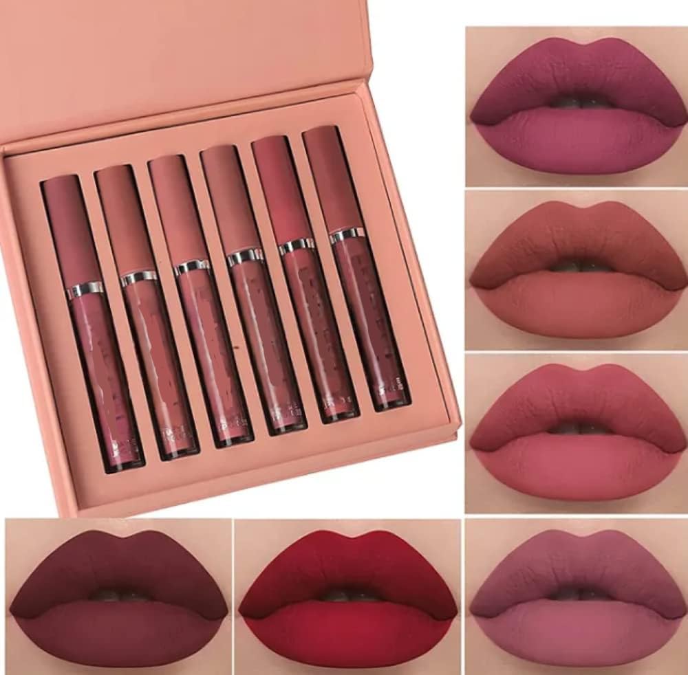 Huemic 6Pcs-B Matte Liquid Lipstick Set for Girls & Women, 24 Hours Long Lasting Waterproof Nude & Dark Red Lip Gloss Makeup Gift Kits-image-10
