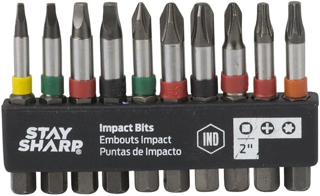 EAB Tool 98096 2" Sq#0,1,2,3; Ph #1,2,3,2Dry; T15-20 Impact Bit Clip (10 Pack) Industrial Screwdriver Bit - Recyclable,