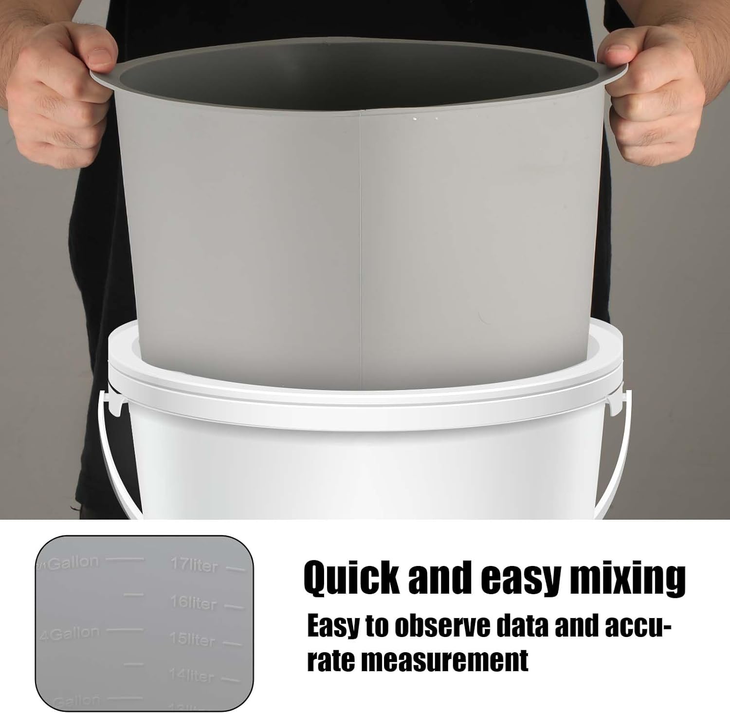 5 Gallon Bucket Liner, Silicone Rubber Bucket Saver Reusable Bucket Lining with Graduated Measurement for Concrete Paint Mix and Thinset (Grey), Gray, 32195