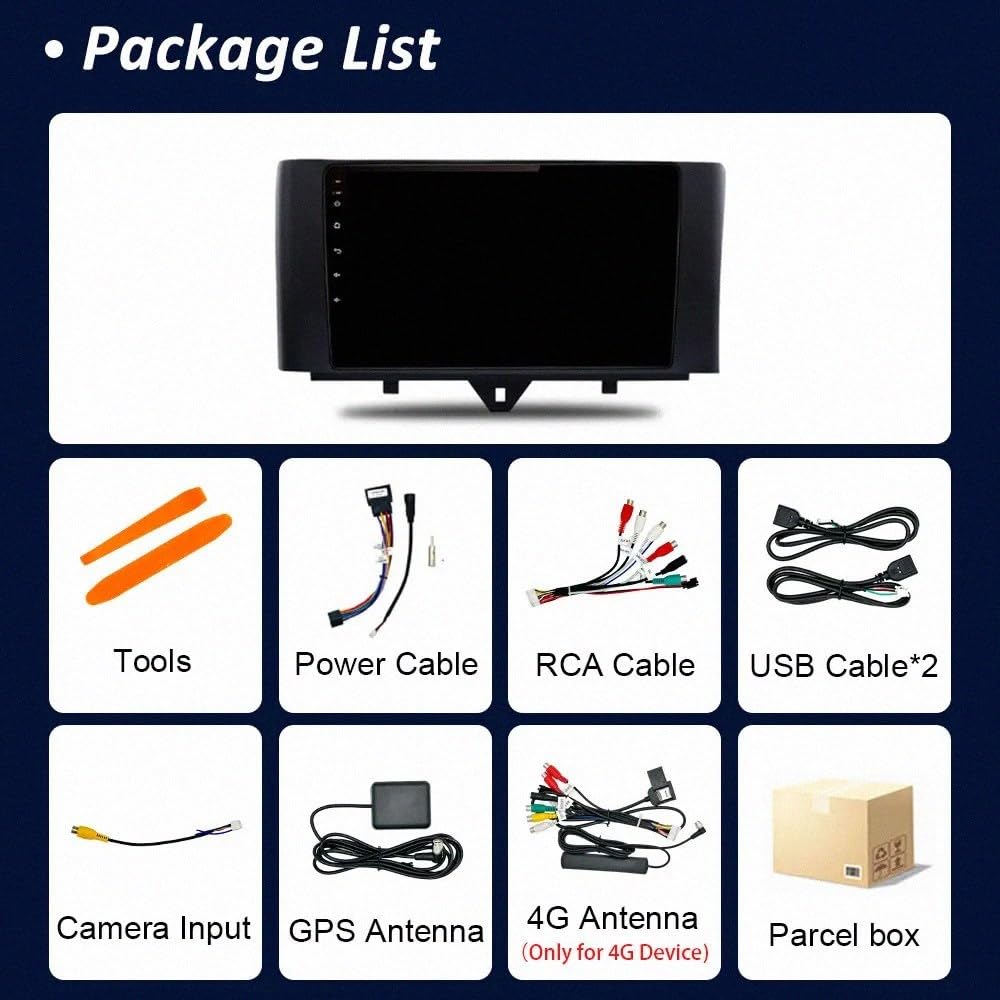 Car Stereo Carplay Radio de Coche para Benz Smart Fortwo 2011-2015 Soporta Bluetooth, Control Volante, USB, WiFi, 4G, Mirror-Link, GPS Navegador/Radio FM, 4 Nuclear 2G+32G