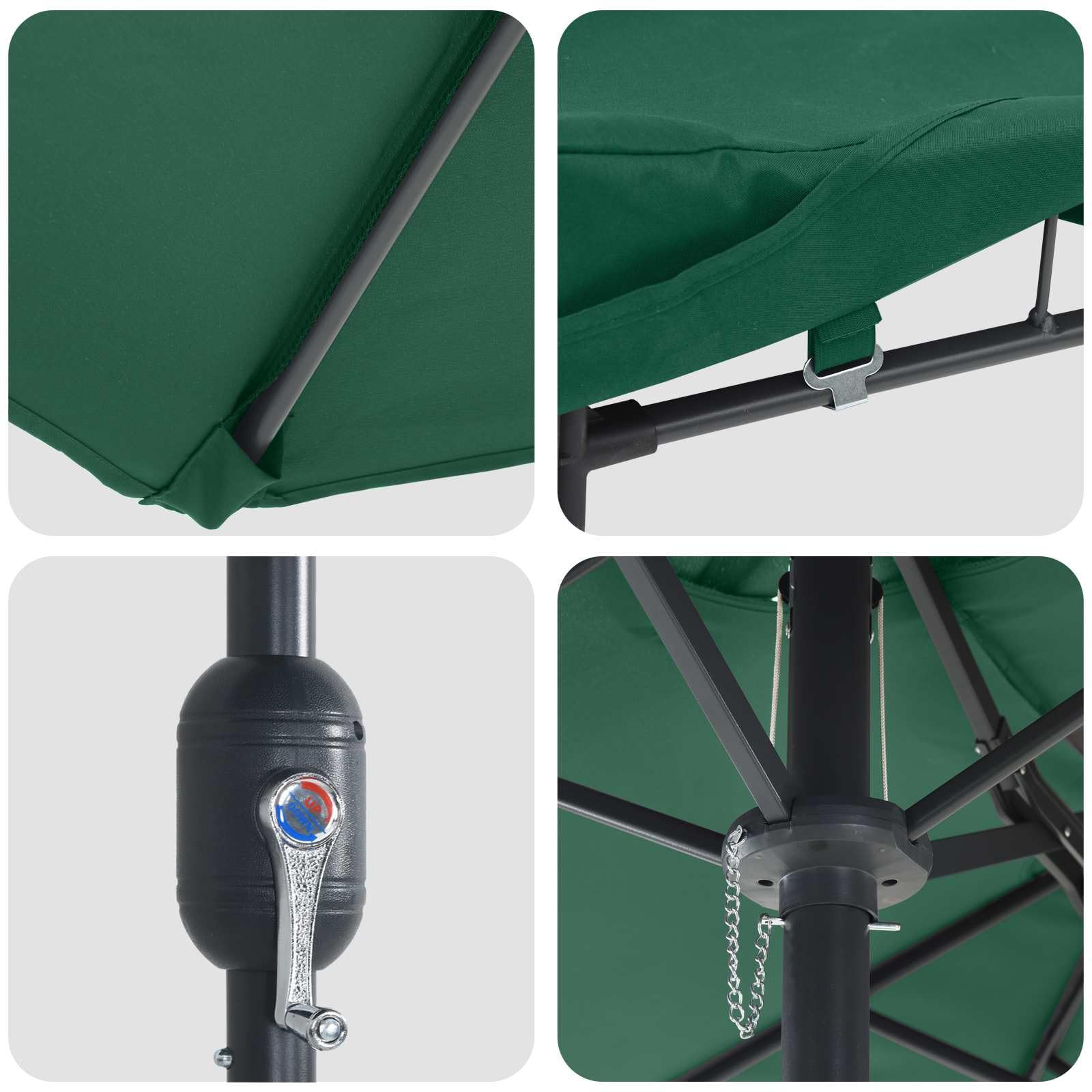 Parasol ogrodowy, piaskowy, antracytowy, odporny na działanie promieni UV, poliester, 385 x 209 cm, z wysuwaną markizą boczną, ochrona przed wiatrem, na taras lub balkon