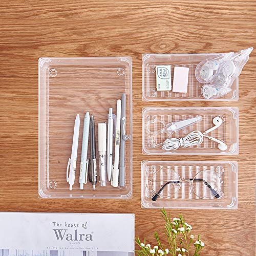 Kootek 12 Pcs Plastic Drawer Organizers Set 3-Size Versatile Desk and Bathroom Drawer Organizer Trays Storage Bins for Makeup Bedroom Kitchen Office (Clear)