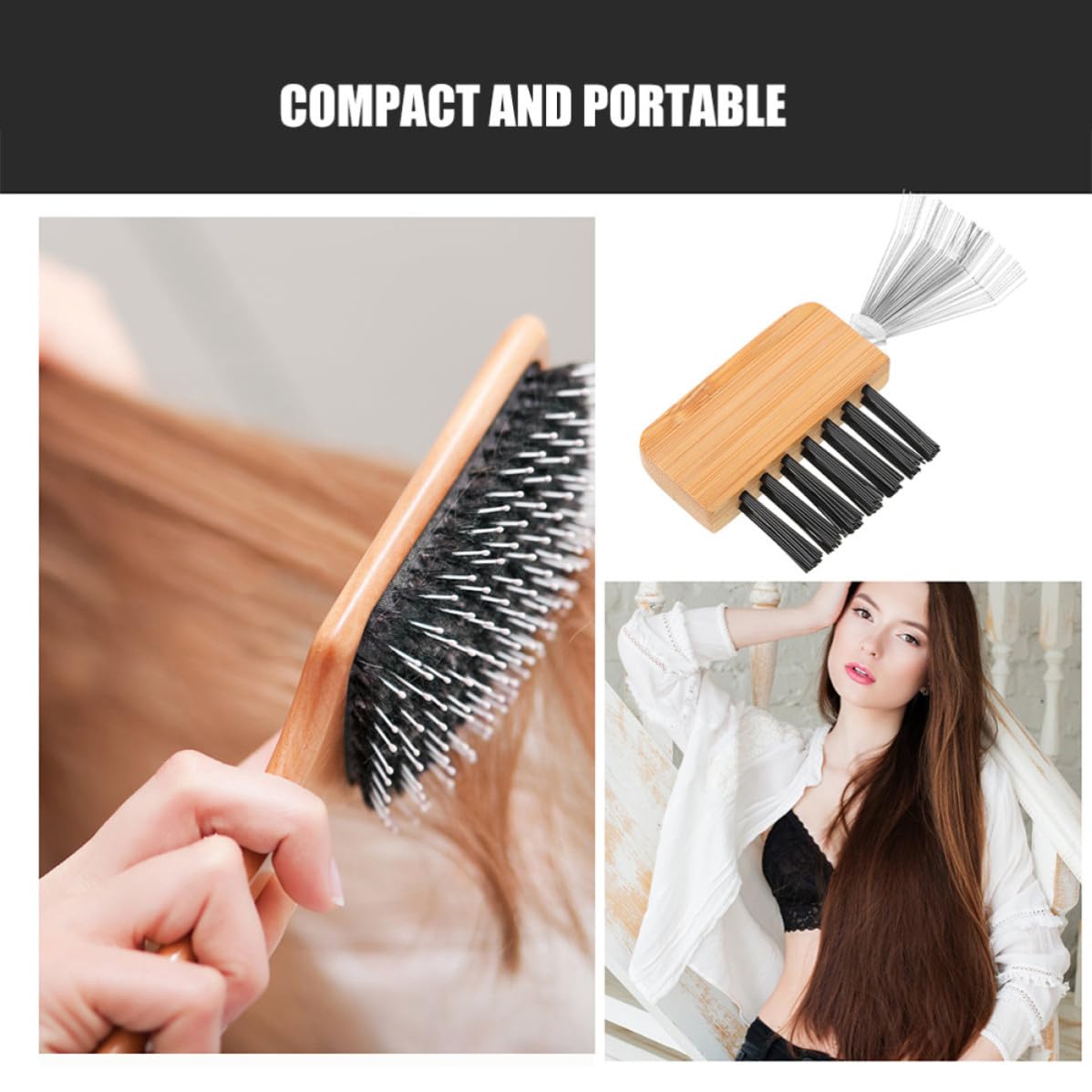 2pcs Hairbrush Cleaning Tool Metal Wood Beige Rake for Combs image 3
