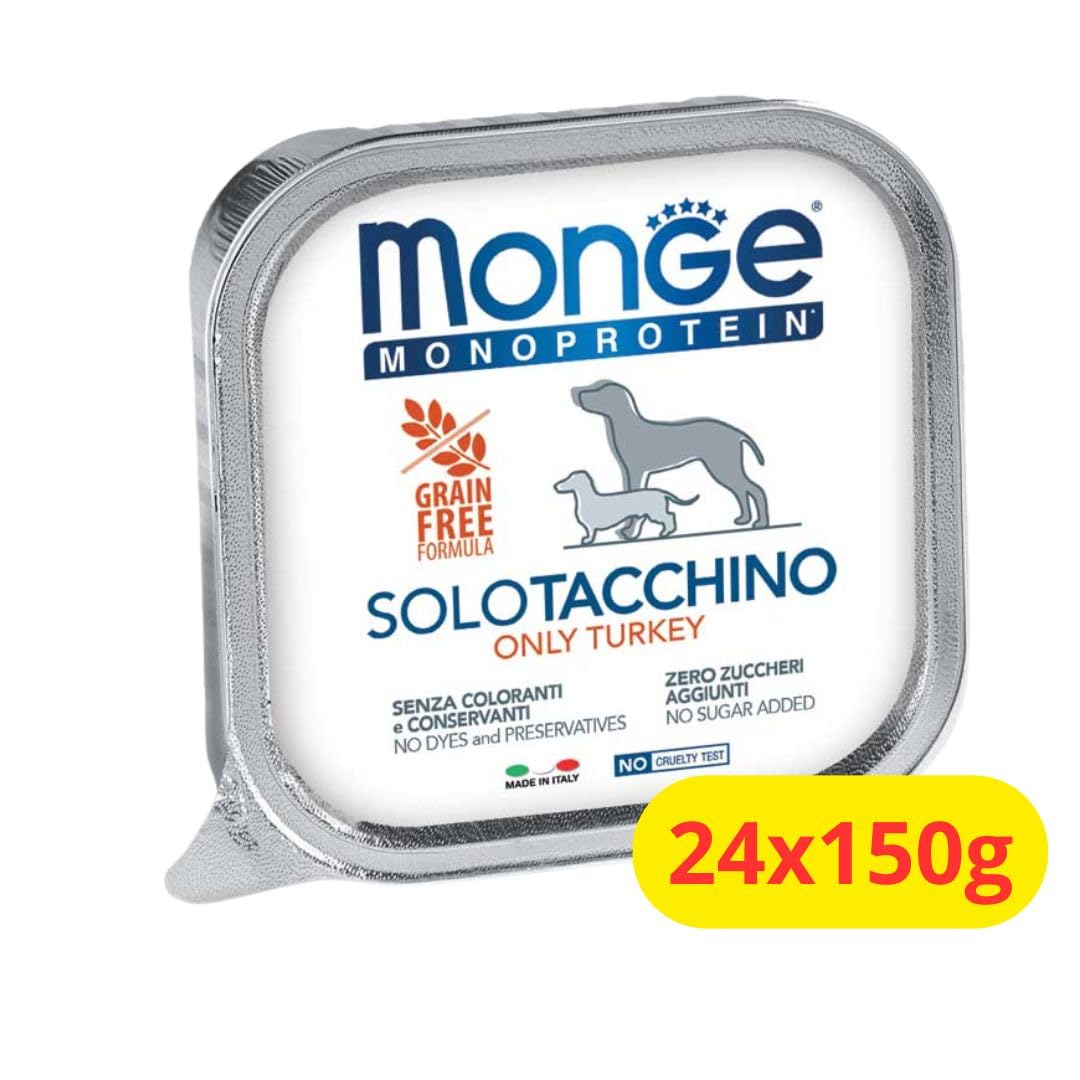 Monge Patè Alimento Monoproteico Umido per Cani con Tacchino - 24x150g