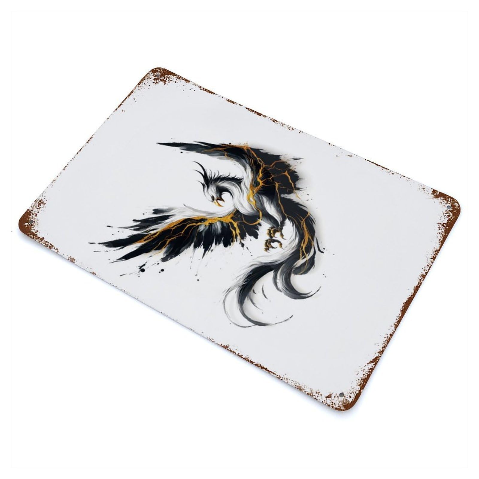 Painting Phoenix Rusty Metal Tin Sign 11.8"x7.9", for Patio, Garden Room And Bar Decor, Old School Wall Decor