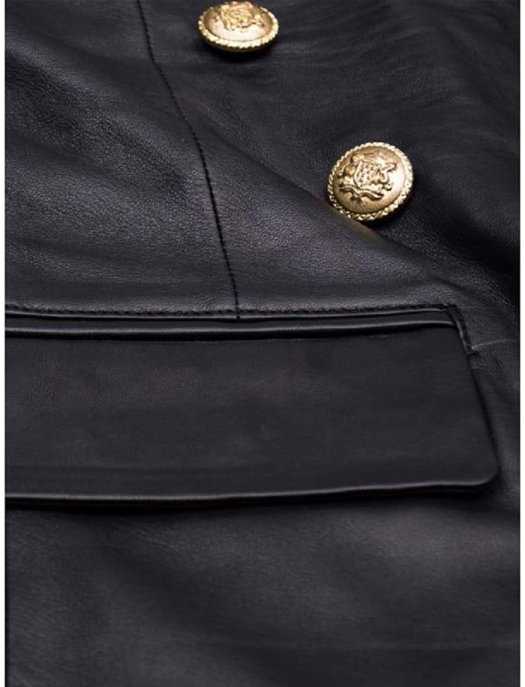 Women's Black Leather Blazer Genuine Lambskin Gold Button Blazer Jacket WJ024