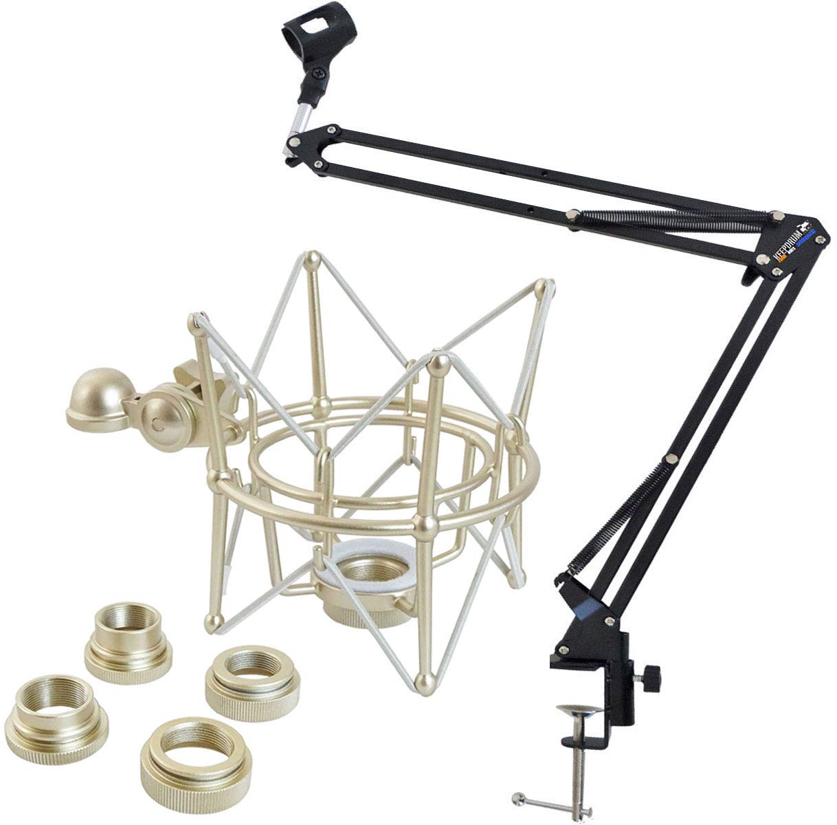 keepdrum Tisch-Mikrofonarm Gelenkarm Stativ + Universal Multi-Spinne für diverse Mikrofone