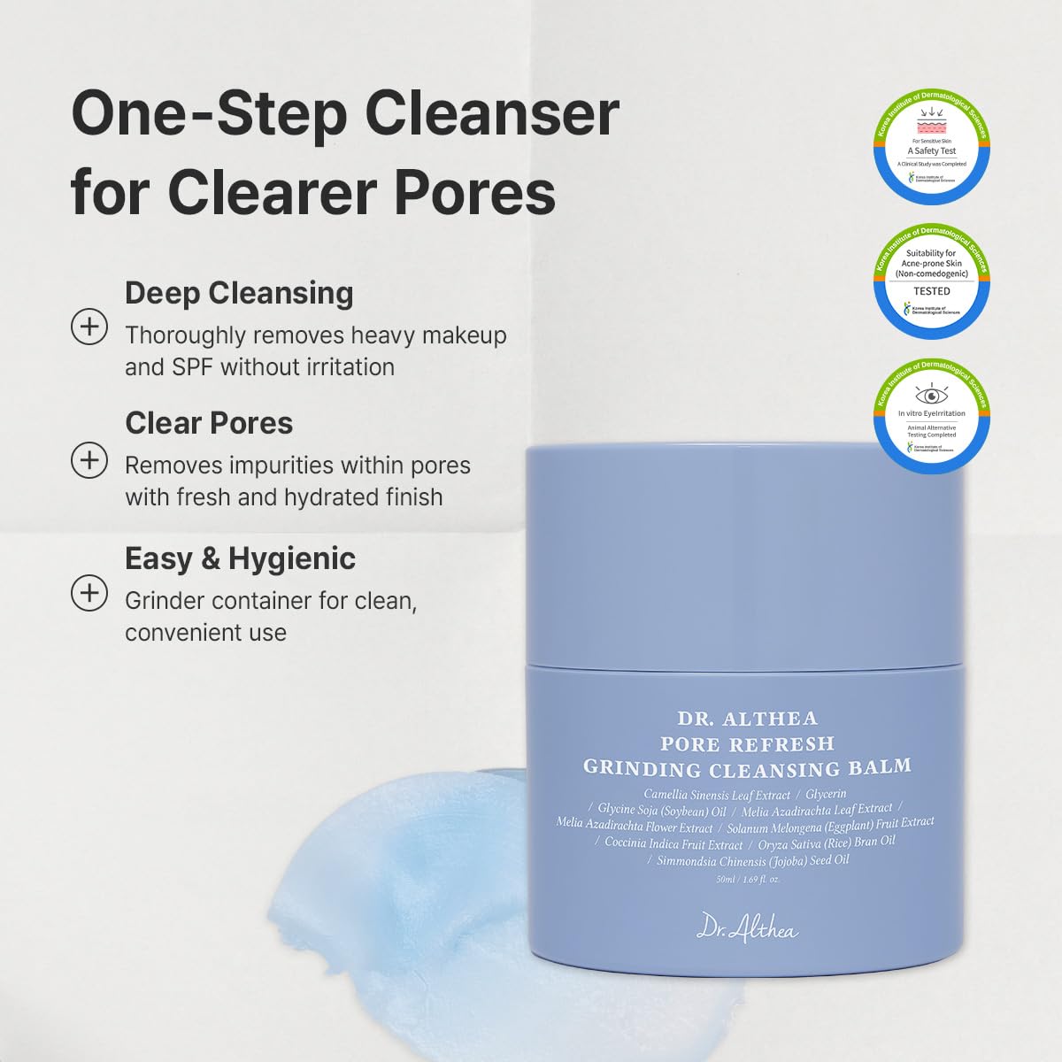 Dr.Althea Pore Refresh Grinding Cleansing Balm | Pore Cleanser with Green Tea Extract | Hygenic One-Step Makeup Cleansing Cream | For All Skin Types | Korean Vegan Skin Care | 1.69 Fl Oz