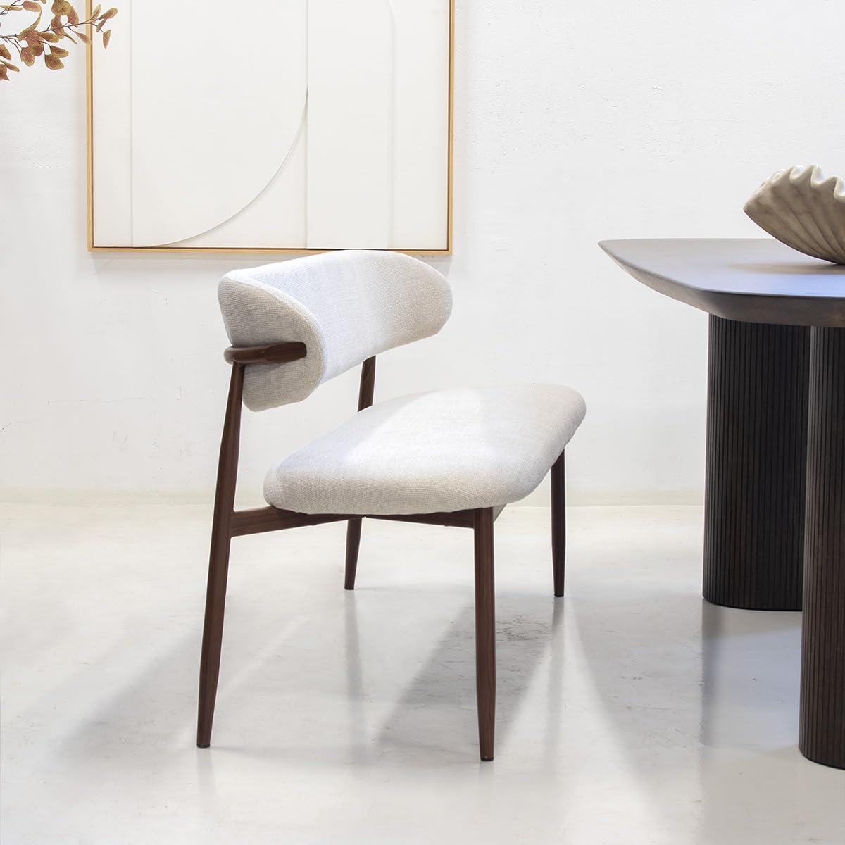 Giga Meubel Esszimmerbank Alexia 160 cm | Beige/Walnuss Design | Bequeme Stoffbank mit Rückenlehne & Metallgestell | Mid Century Bank für Esszimmer & Küche | 300 kg Tragkraft
