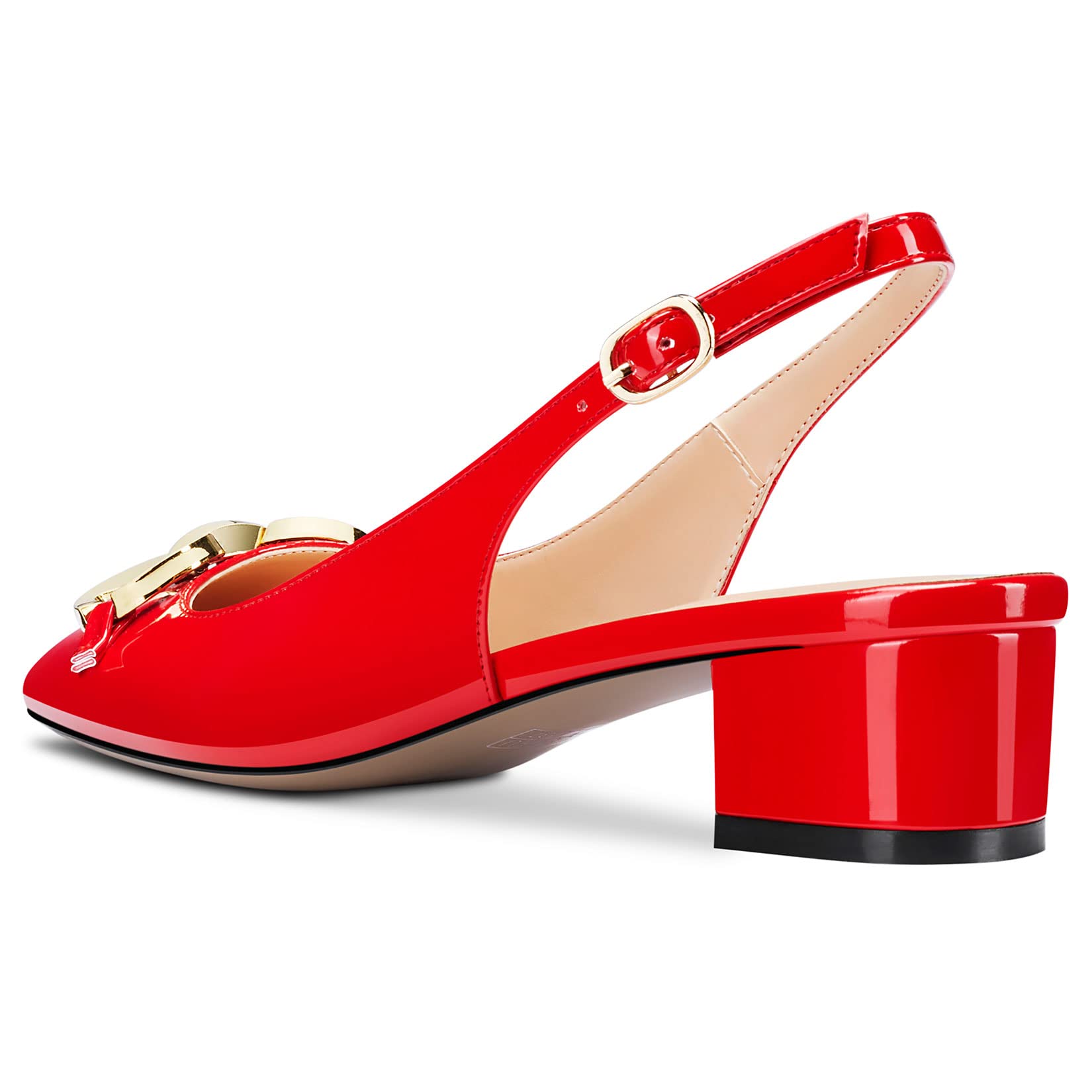 HEUIVZAR Slingback Pumps da Donna Quadrata Punta Basso Blocco Chunky Tacco Heel Cinturino alla Caviglia Verniciata Casual Comfort Dress Scarpe 3.5 CM