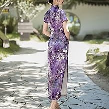 Robe Cheongsam de style chinois pour femme avec col montant - Coupe ajustée rétro - Pour les loisirs et les festivals - Taille M - Violet