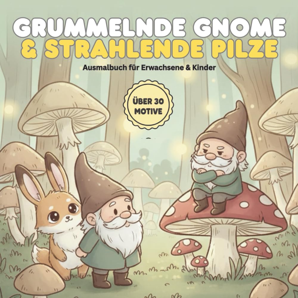 Grummelnde Gnome & strahlende Pilze: Das magische Malbuch mit über 30 Motiven für Erwachsene & Kinder | Entspannung im verzauberten Pilzwald