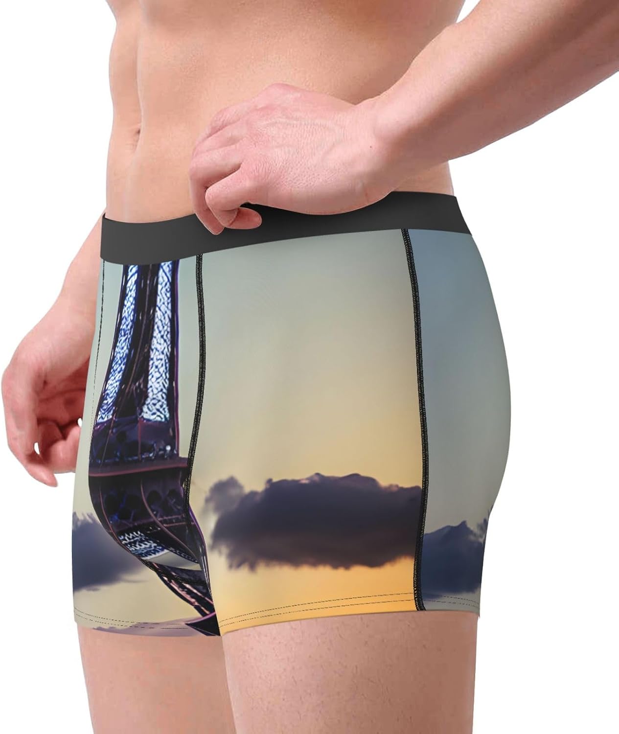 Eiffel Tower Print Men'S Boxer Briefs Soft Breathable Polyester Fabric With Comfortable