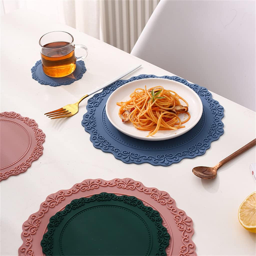 Décoration de Table, Sets de Table, Tapis de Cuisine Rond épais en Silicone Style Dentelle européenne, Effet rétro gaufré, Isolant.
