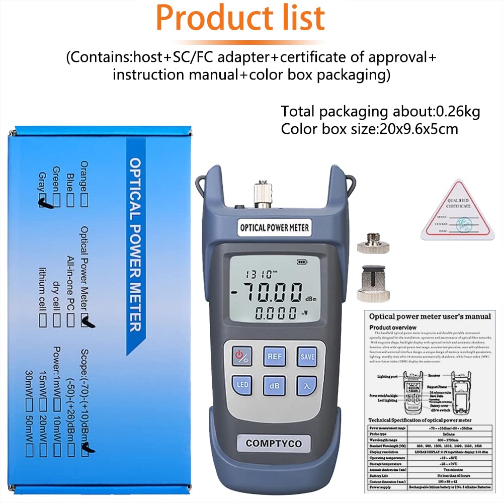 Fibra Ottica Power Meter -70dBm~+10dBm SC/FC FTTH Tester 850~1625nm
