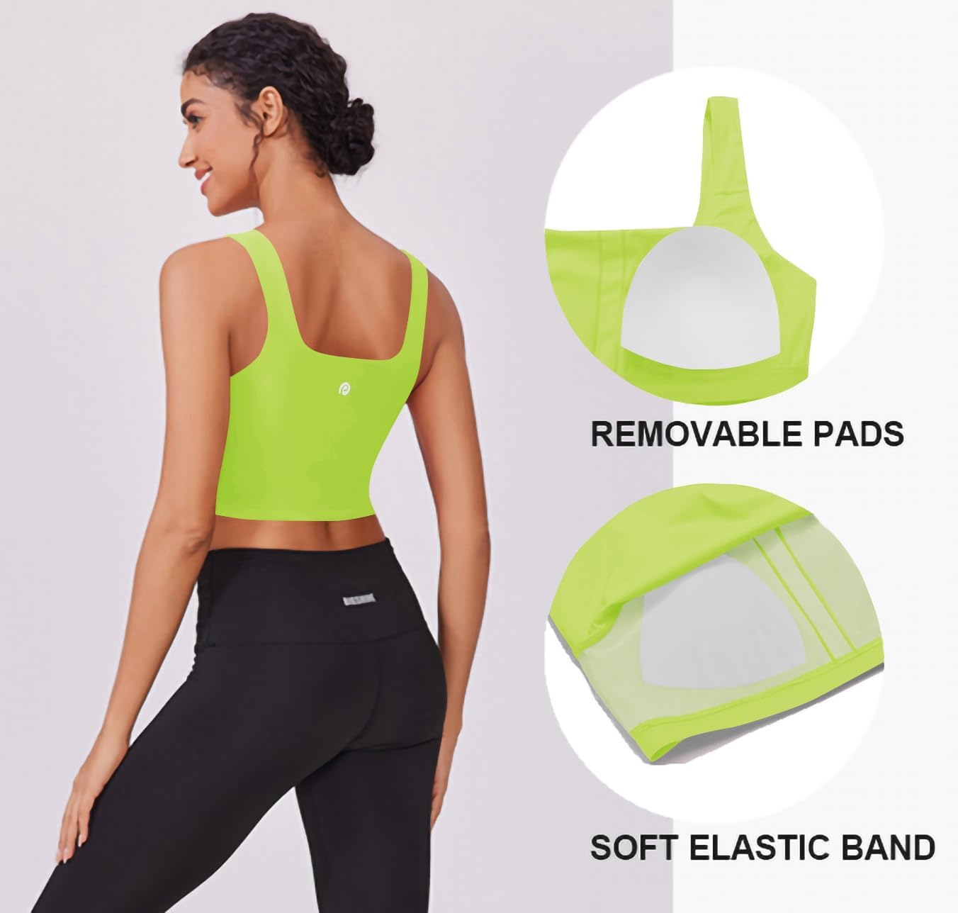 PINSPARK Sports Bra for Women Square Neck Longline Tank Top with Built in Bra - Image 2