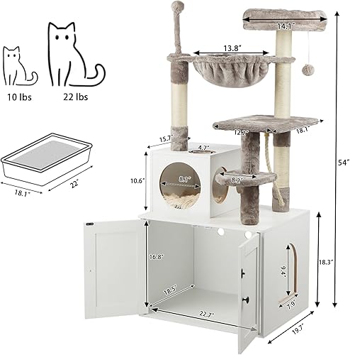 Miniatura 20 de Árbol para gatos con caja de arena, torre para gatos 2 en 1 para gatos de interior, condominio grande de madera para gatos con canasta, postes