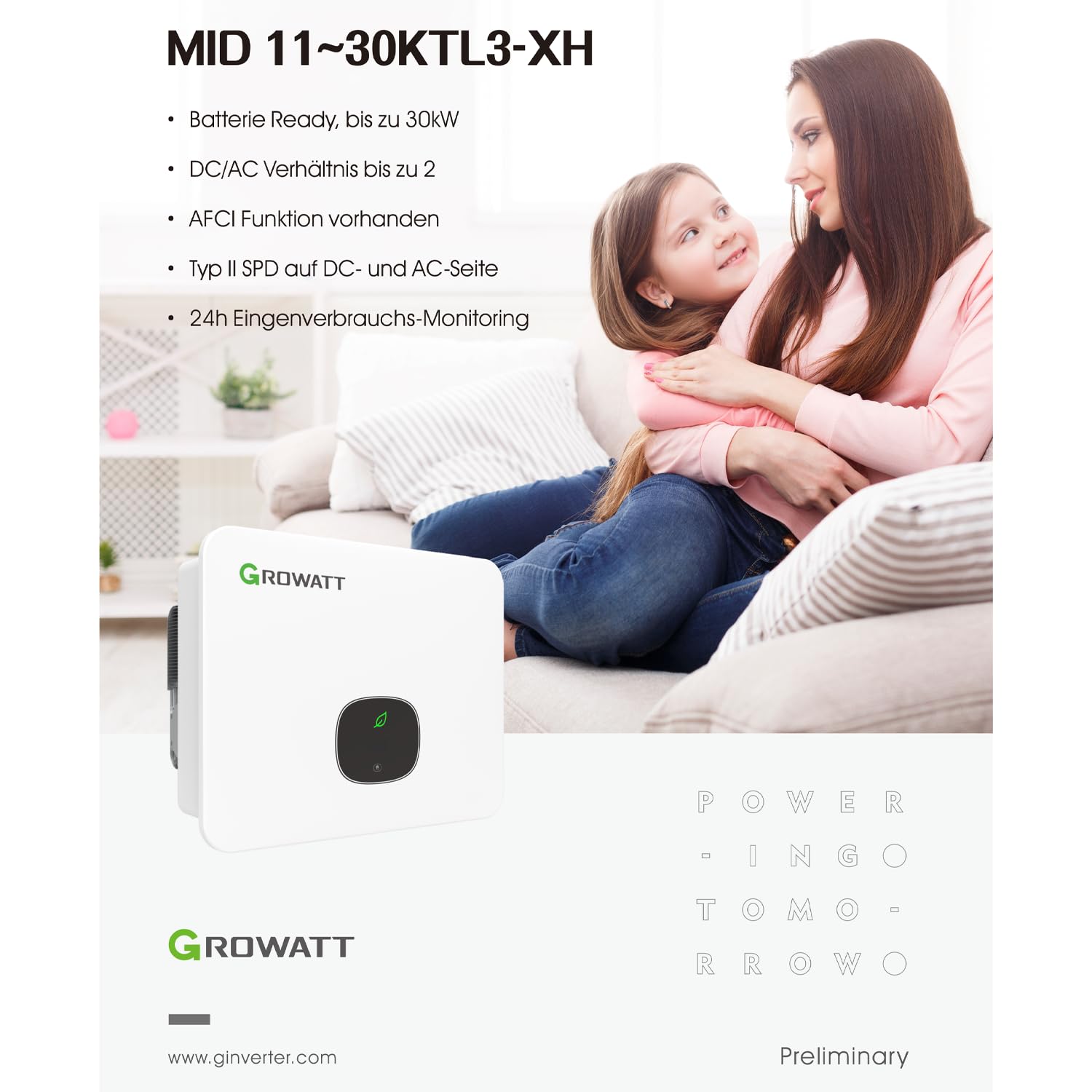 Growatt MID 25KTL3-XH Hybrid-Wechselrichter 25kW | 3 MPPT | Battery-Ready für APX Hochvolt-Speicher | 32A Eingangsstrom | IP66 | VDE-AR-N 4105 Zertifiziert