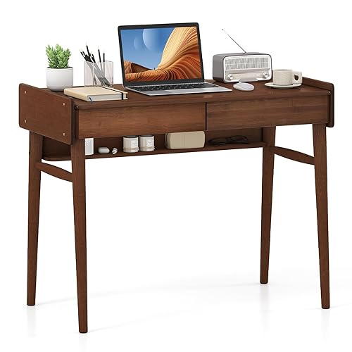 Giantex Mid Century Modern Desk, 39.5" Bamboo Computer Desk with