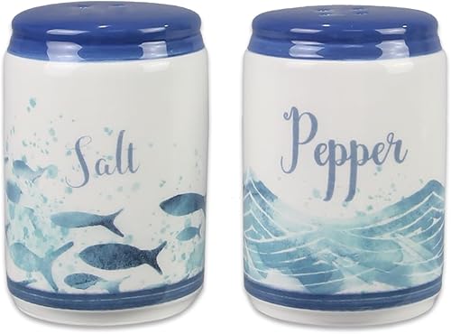 Young's Inc. Juego de salero y pimentero de cerámica, accesorios y decoración para mesa de cocina, laguna azul náutica