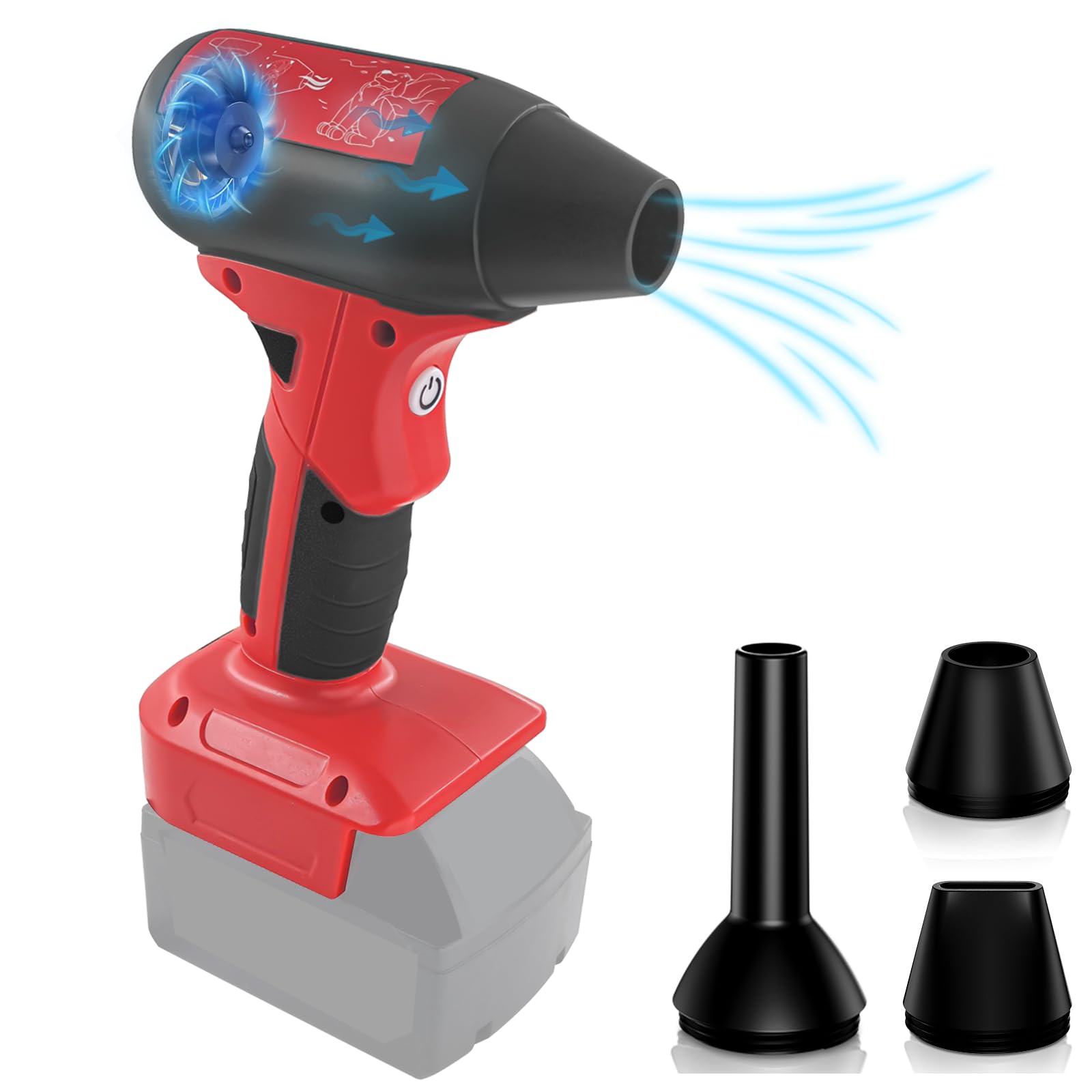 Mini Jet Blower Turbo Fan for Milwaukee 18V Battery, 4-Speed Mini Blower, Air Duster, Industrial Fan, for Cleaning, Hair Drying, Car, Camping (No Battery)