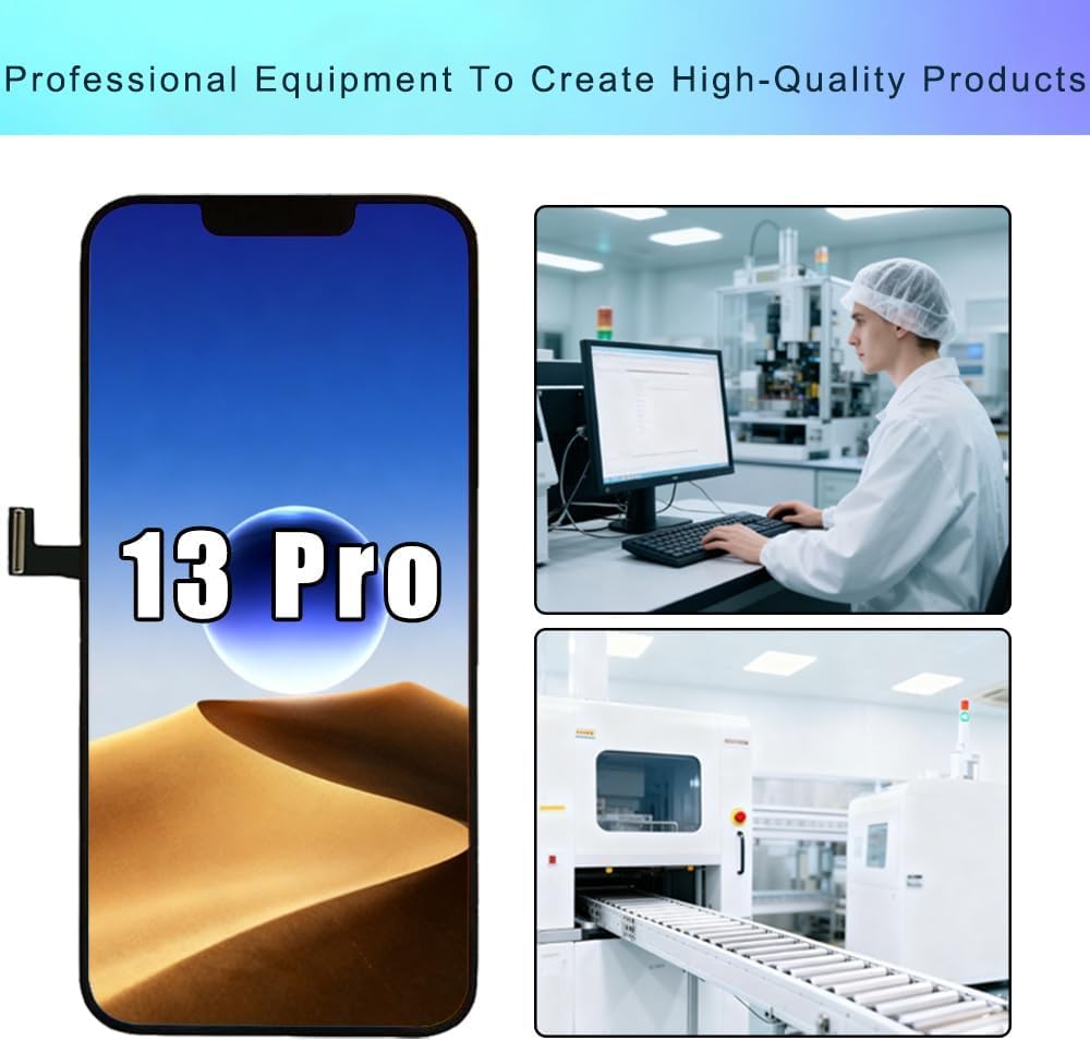 Schermo di ricambio per iPhone 13 Pro OLED FHD da 6,1", touch screen digitalizzatore e kit di riparazione completo (OLED