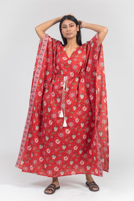 Image of NIHSAMAH Cotton Kaftan Nighty for Women, Printed Premium Stylish Loungewear, Comfortable Nightwear, Sleepwear for Ultimate Relaxation