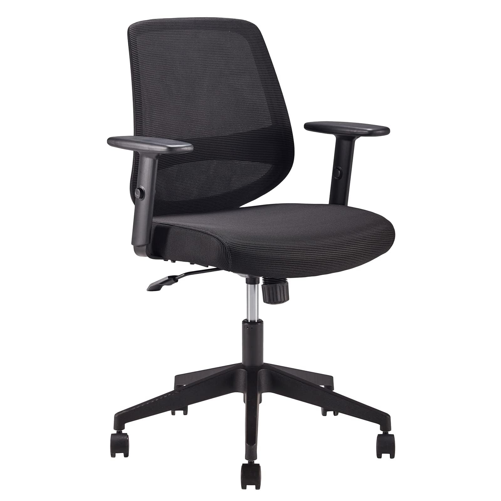 Amazon Basics Sedia da ufficio ergonomica, da scrivania, con braccioli regolabili, supporto lombare, in rete, comoda per la schiena, facile montaggio, 63,5 x 58,4 x 91,4 cm, nero