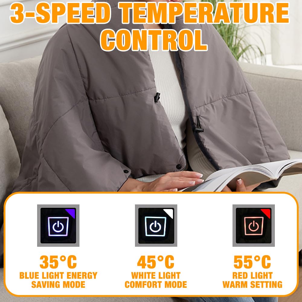 Coperta Elettrica Senza Fili con Batteria da 20000 mAh, Coperta Termica Elettrica,con 6 Zone di Riscaldamento e 3 Livelli di Temperatura, Termoforo Elettrico, Adatto per casa e ufficio