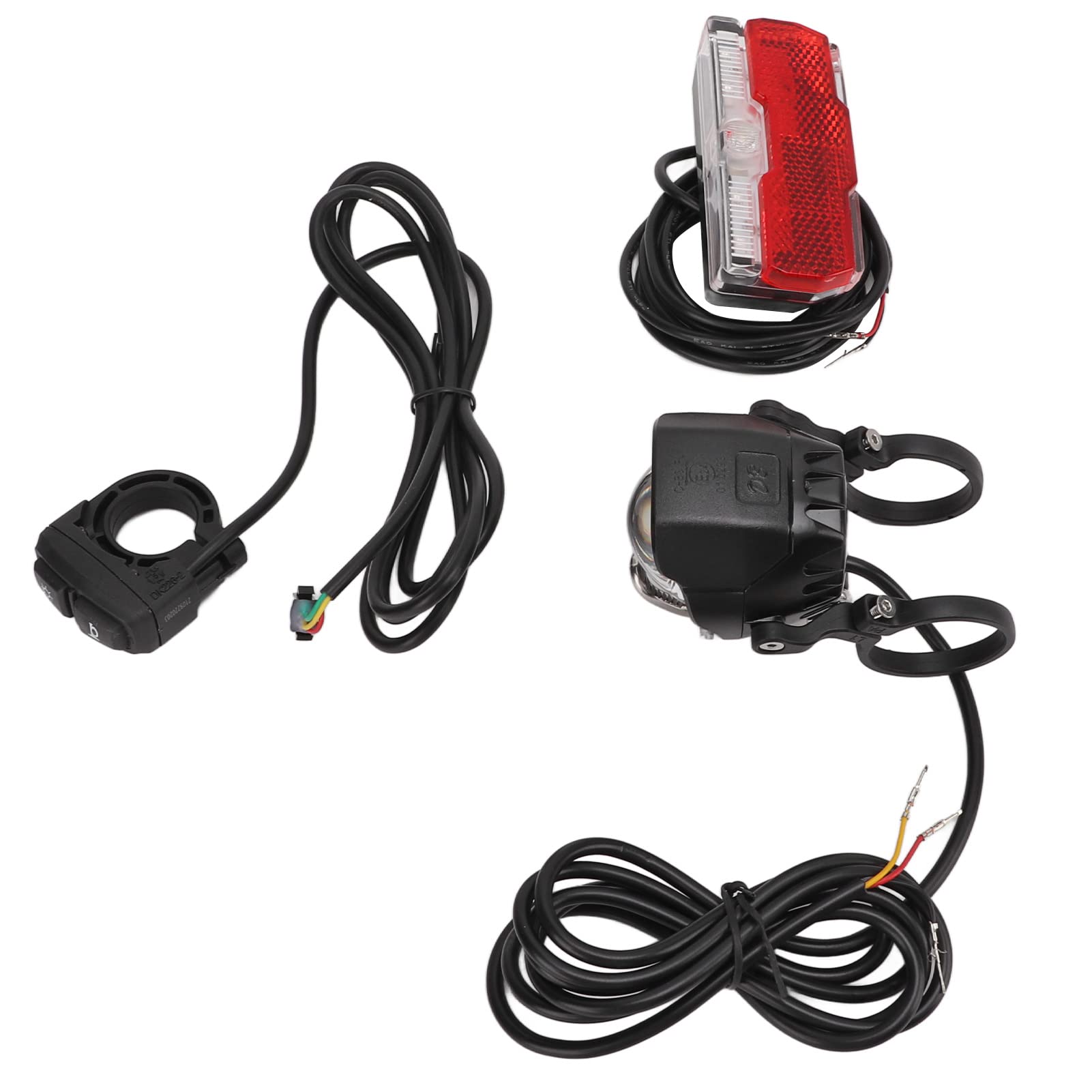 BuyWeek Ensemble d'éclairage de vélo, 24V 36V 48V Kit d'éclairage Avant arrière de vélo électrique résistant à la Chaleur Phare et feu arrière de vélo électrique avec kit de klaxon
