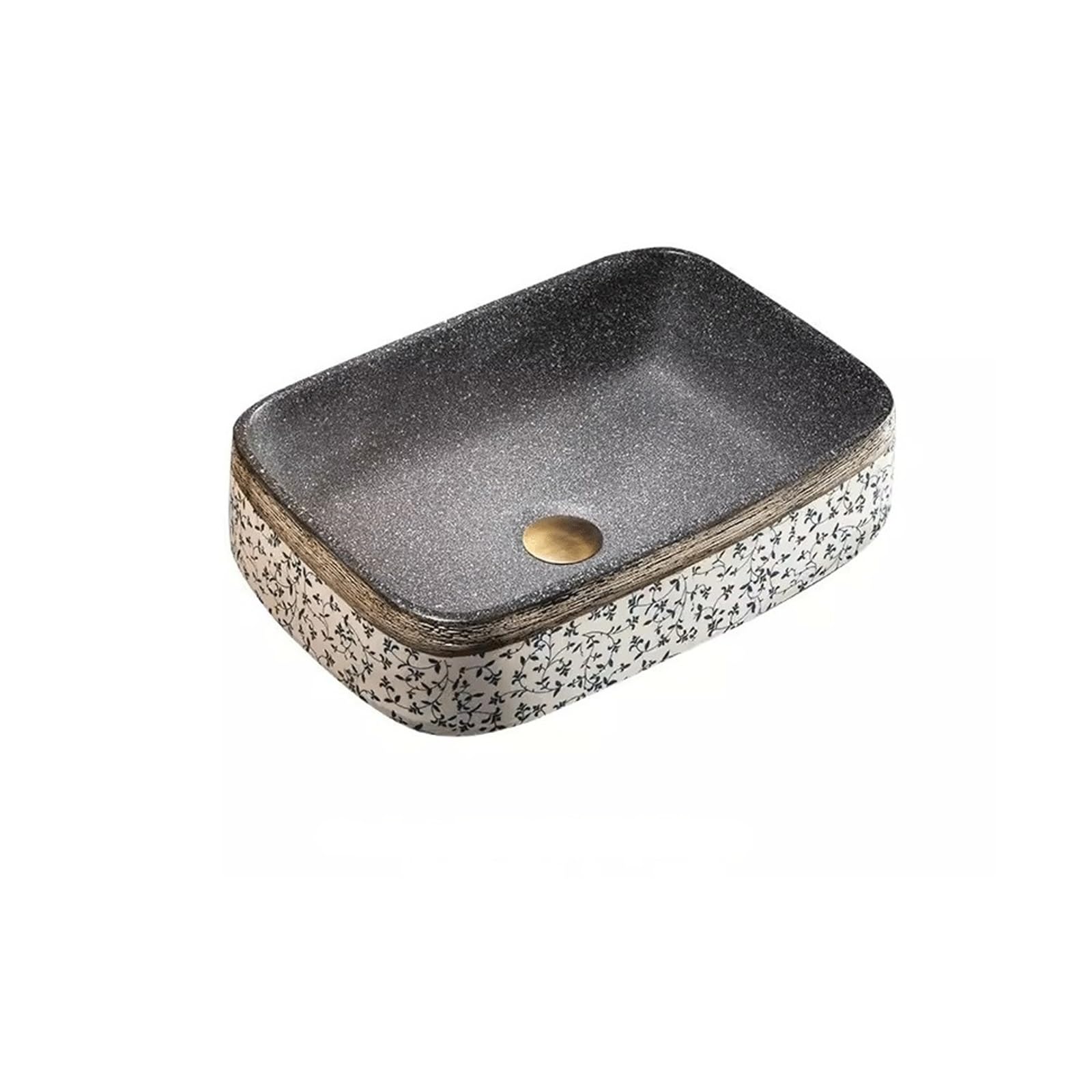 MYUYEE Bathroom Sink Ceramic Retro Chinese Square Above Counter Wash Basin Outdoor Balcony Basin Above Counter Basin Bathroom Wash Basin Vessel Sinks (A)