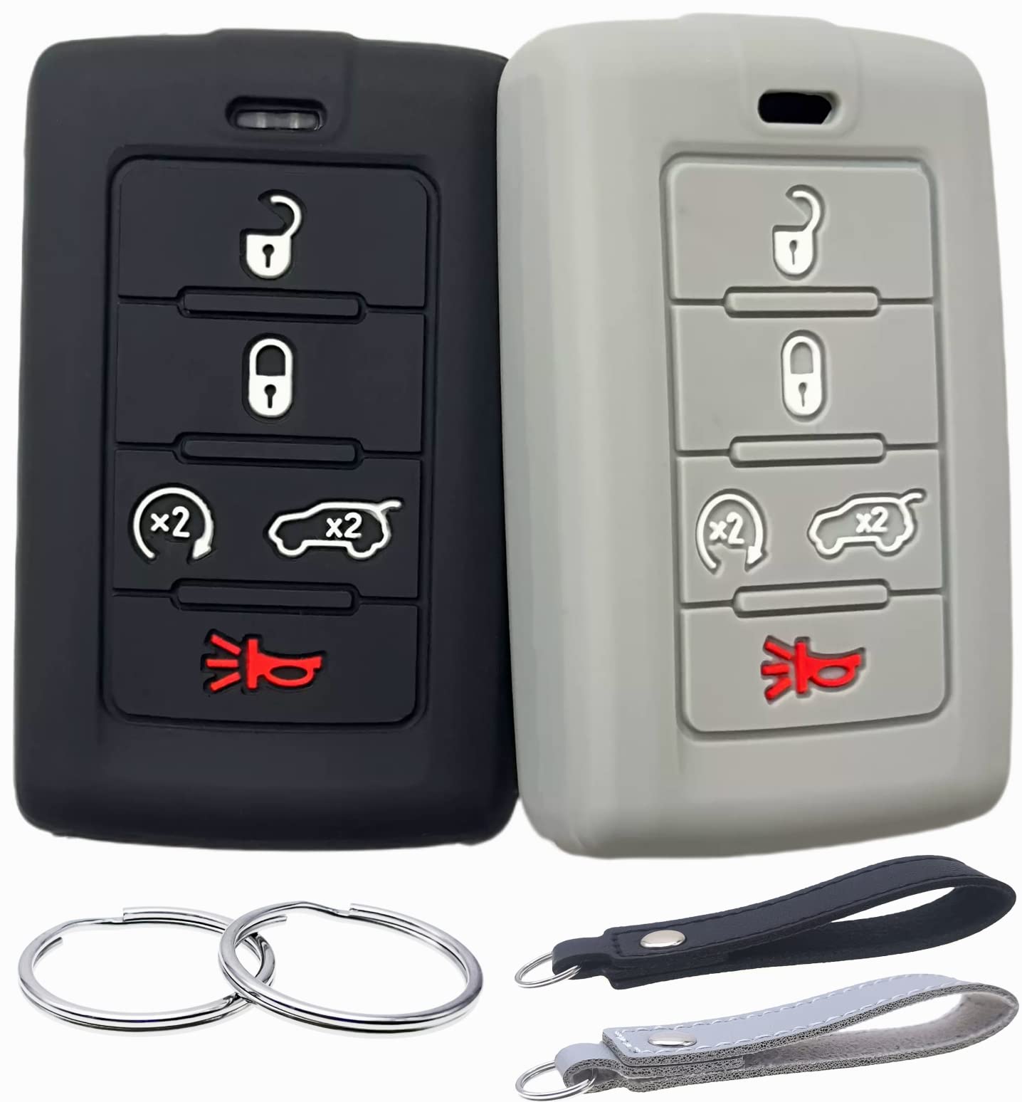 Silicone Rubber Key Fob Cover Compatible with 2021-2025 Jeep Grand Cherokee L Grand Wagoneer L Wagoneer Grand Cherokee L (Black Grey, 5 Buttons)