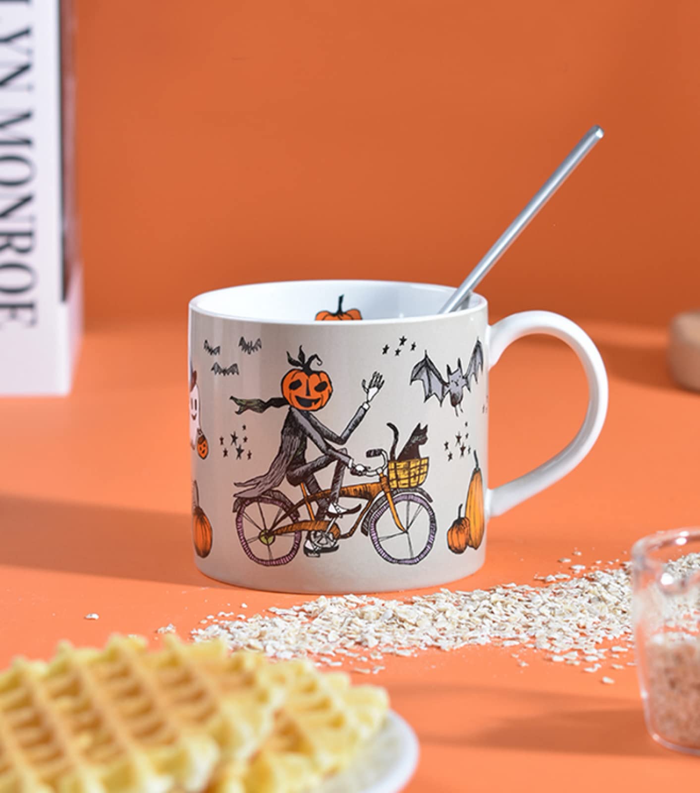 Taza de café de cerámica hecha a mano taza de té de gato y murciélago de calabaza taza de café de cerámica taza de leche de avena regalo de boda para la oficina y el hogar