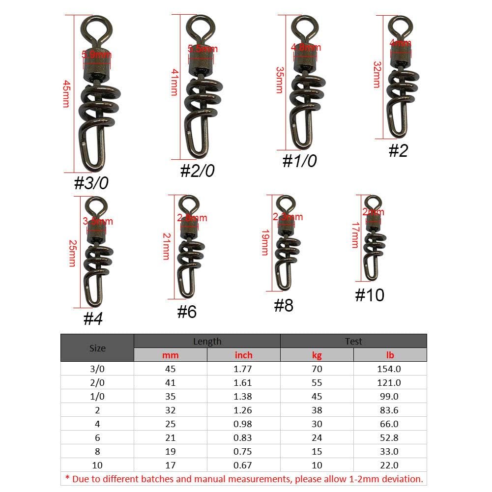 Unclesport 100pcs Fishing Swivels with Screwed Spiral Snaps Fast Link Carp Fishing Tackle Bass Fishing Tool 4#-0.98
