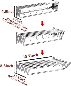 Laundry Drying Rack, Retractable Folding Indoor Outdoor Wall Mounted Towel Rail Space Saver Dryer Garment Washing Line Drying Rack-70cm