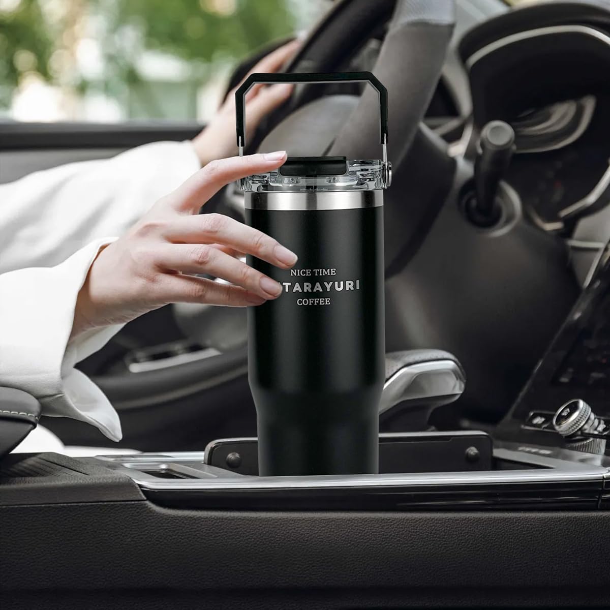 Insulated tumbler with lid and straw,tumbler with handle and flip straw cup traveler 30 oz water bottle mug Vacuum Sealed Cupholder Friendly BPA-Free Leak-Proof (Black) - Image 6