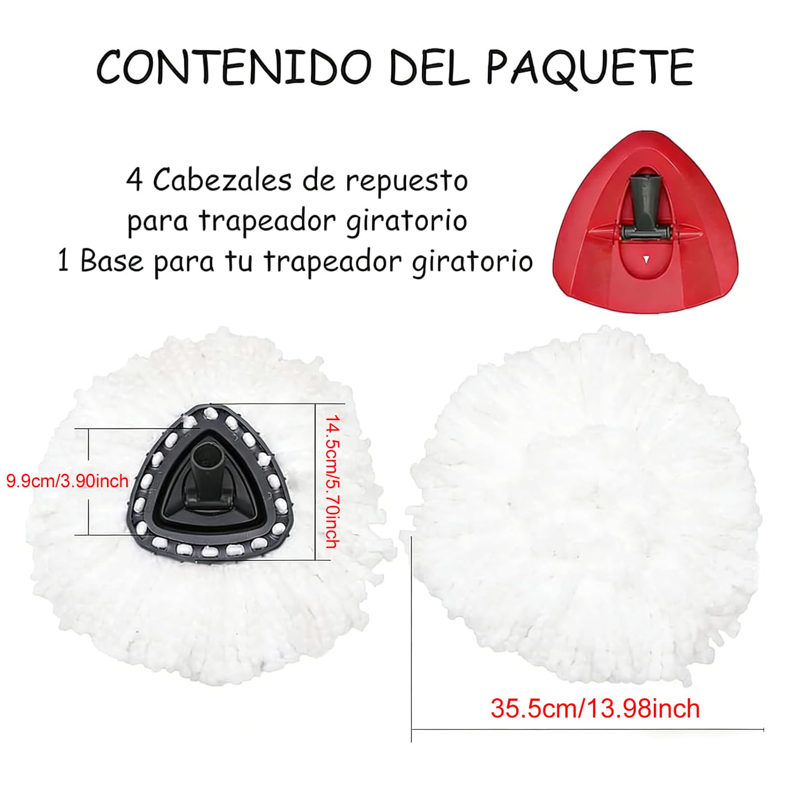 Confezione Da 4 Testine Di Ricambio Per Vileda Mocio Rotante, Ricariche Per Mocio In Microfibra Compatibili Con Mocio a Rotazione Triangolare, Con 1 Base Rotante Per La Pulizia Del Pavimento