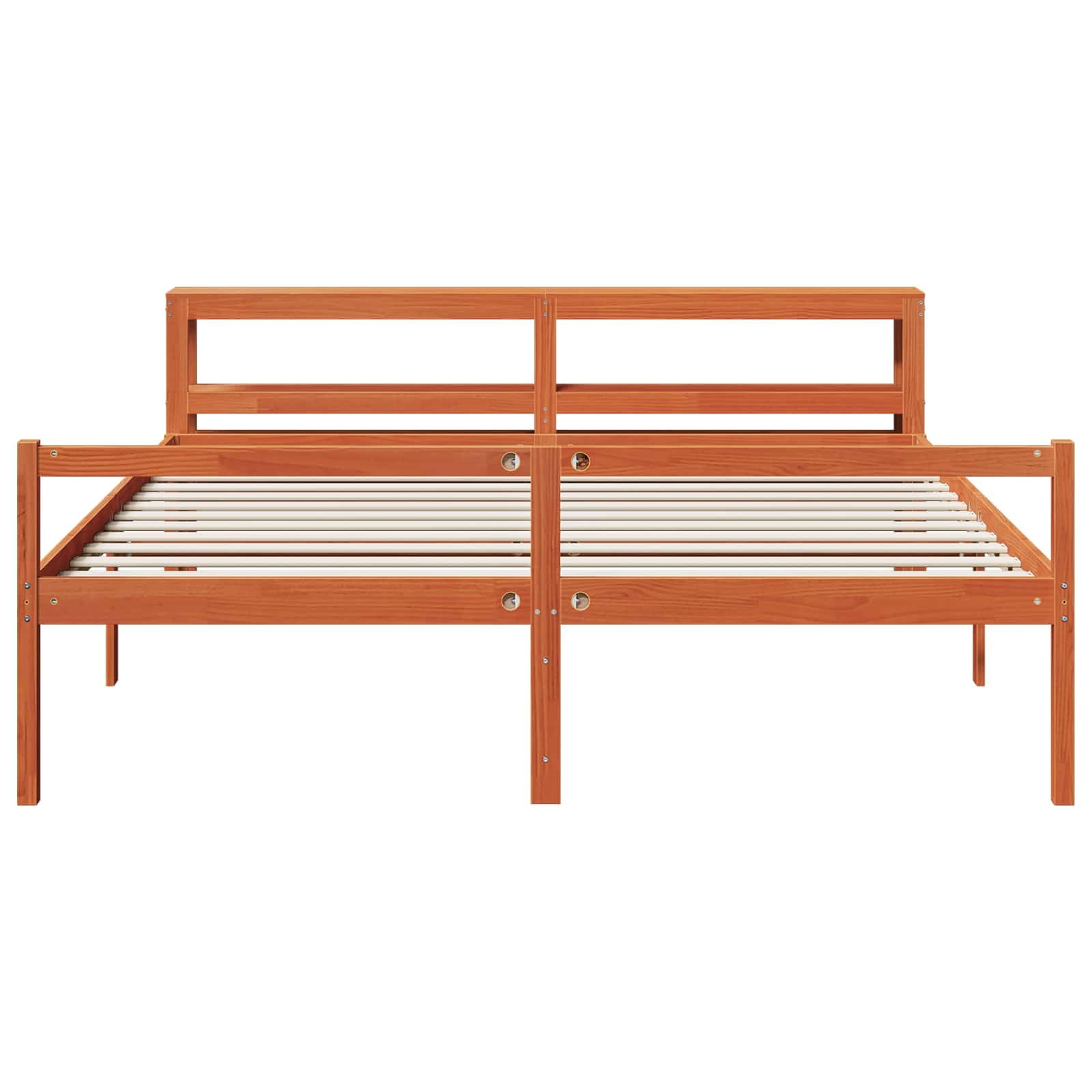Telaio per letto con testiera in legno di pino massello marrone cerato, super king size 180 x 200 cm, con rete a doghe e vano portaoggetti, 2 cassetti sotto il letto, salvaspazio