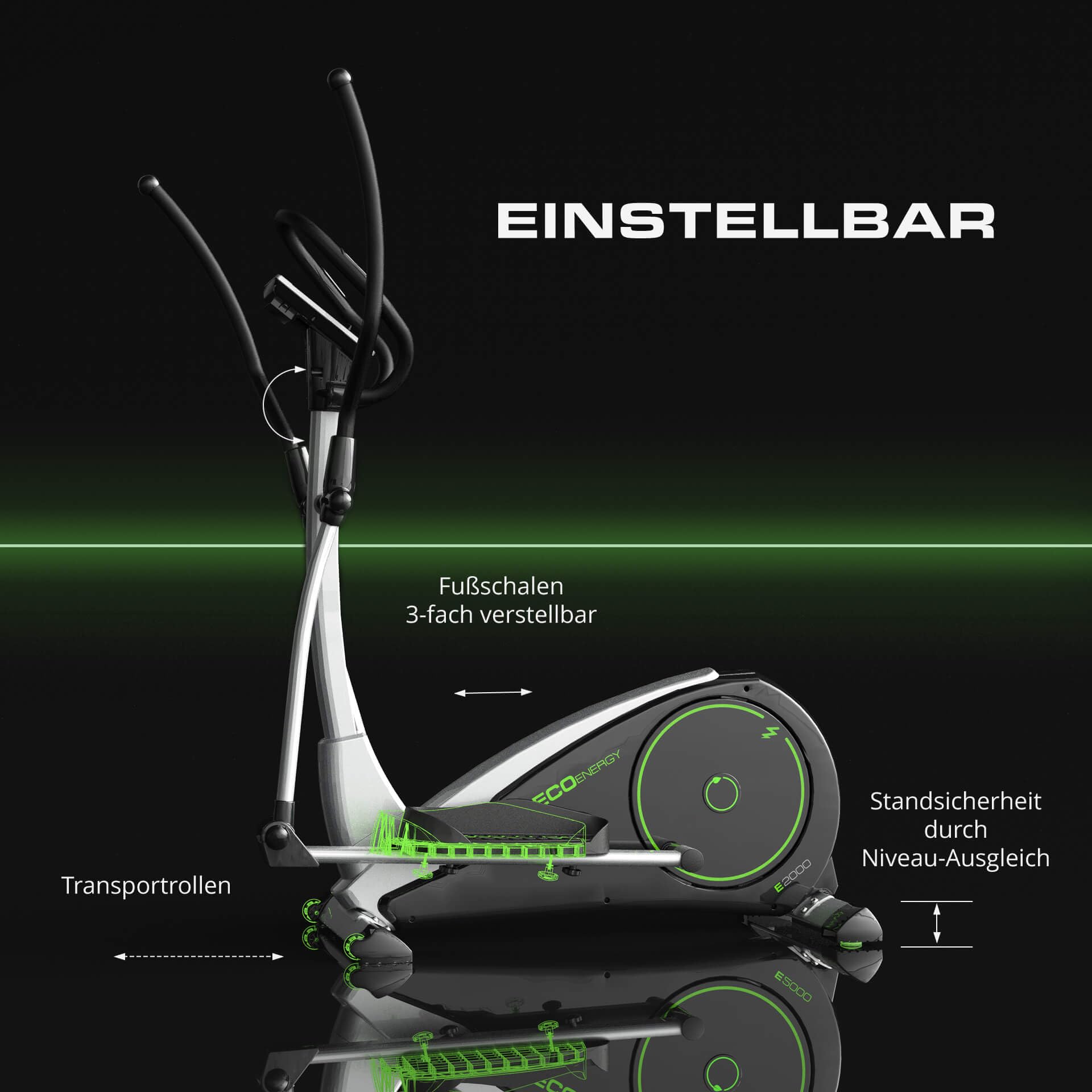 Christopeit Crosstrainer Ellipsentrainer ECO 2000 Ergometer, 10 kg Magnet-Flywheel, 24 Widerstandsstufen, LED-Display, Kinomap