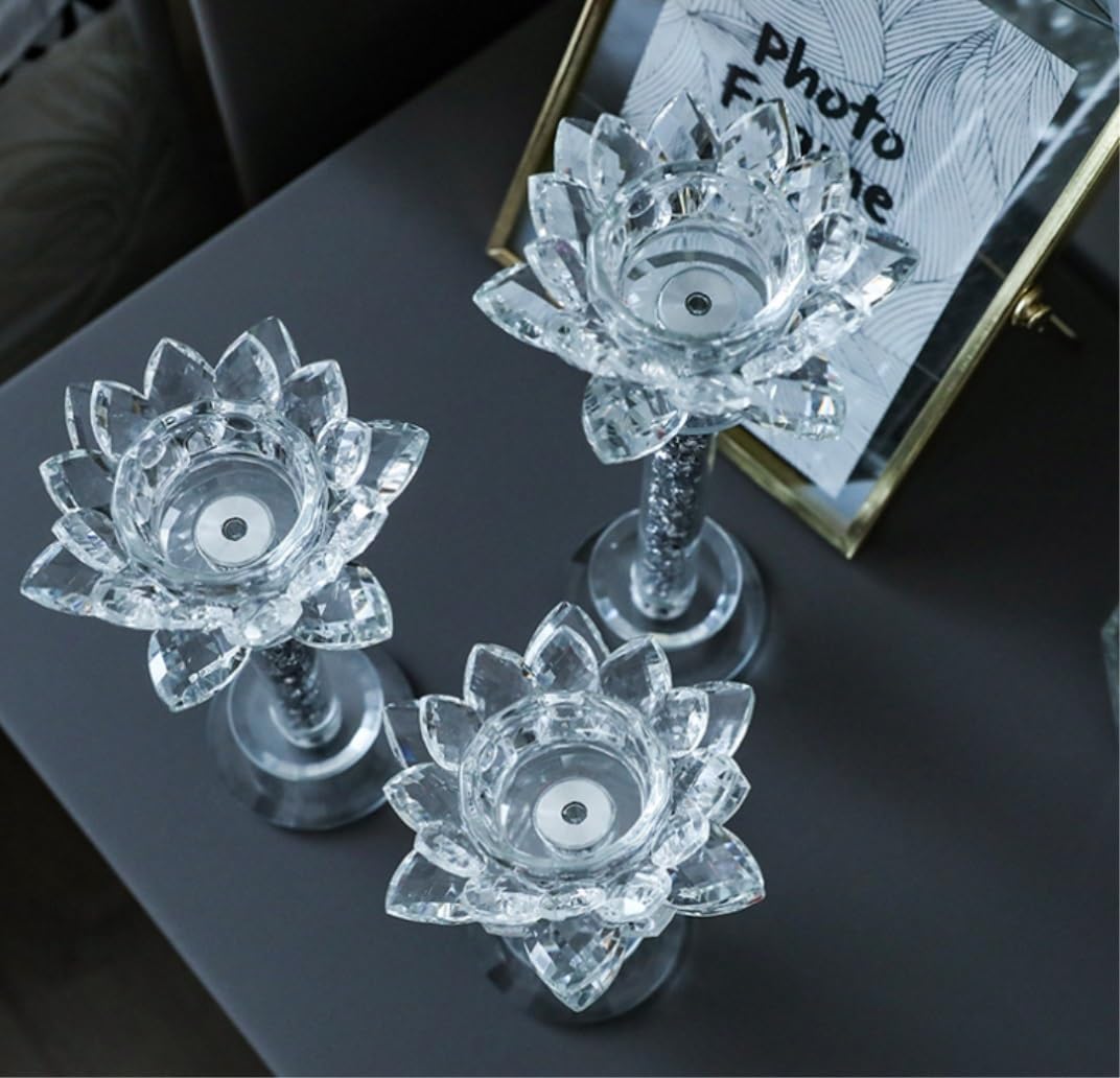 Kerzenständer-Set aus Glas, 3-teilig, Kristall