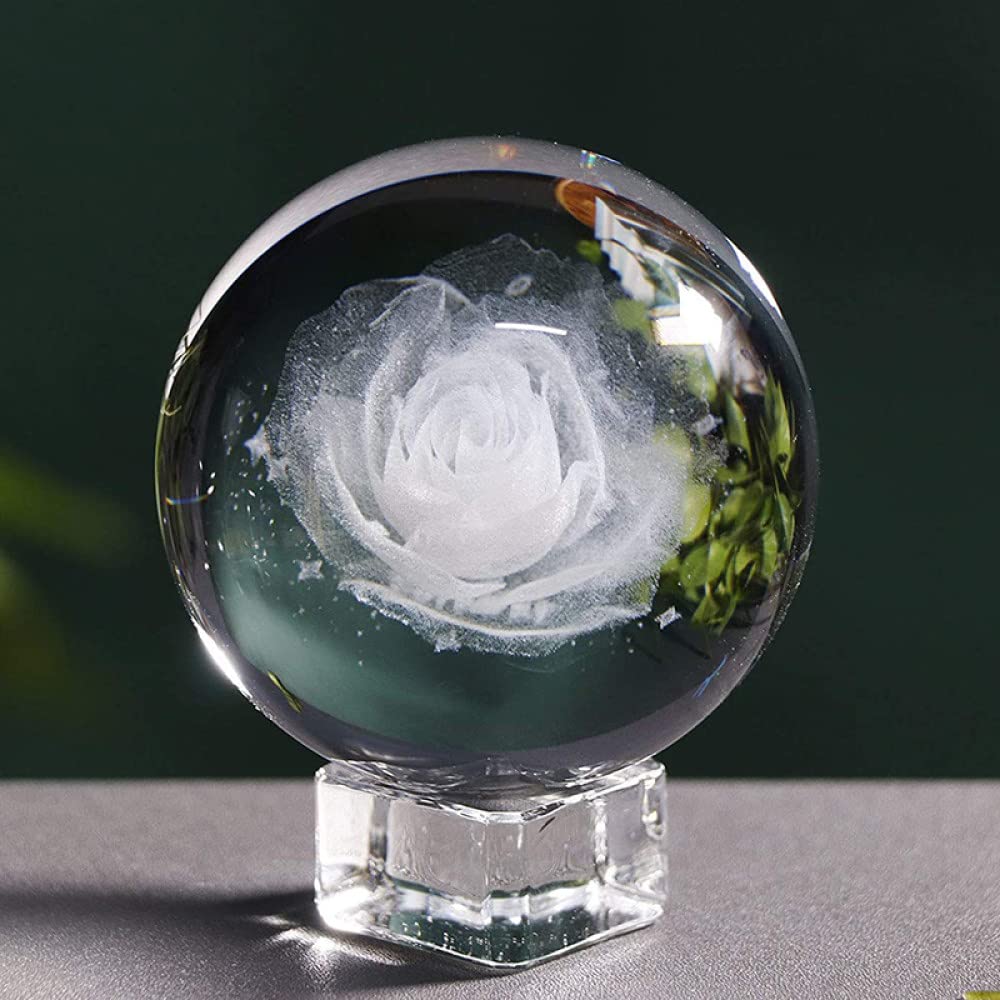 Grawerowanie róża 3d kryształowa kula medytacja szklana kula akcesoria do dekoracji wnętrz biurowych walentynkowy prezent na boże narodzenie dla rodziny, 3,8 cm