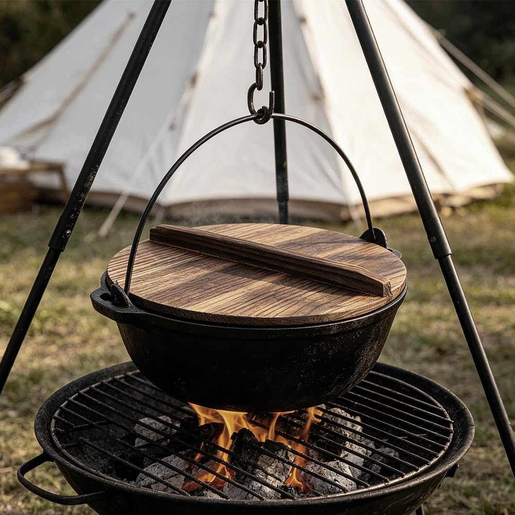 AHANDMAKER Coperchio per wok in legno, 34 cm, in legno naturale, leggero, con manico, per padella in ghisa, piatto, rotondo, protettivo, per cucina, campeggio, picnic, cucina
