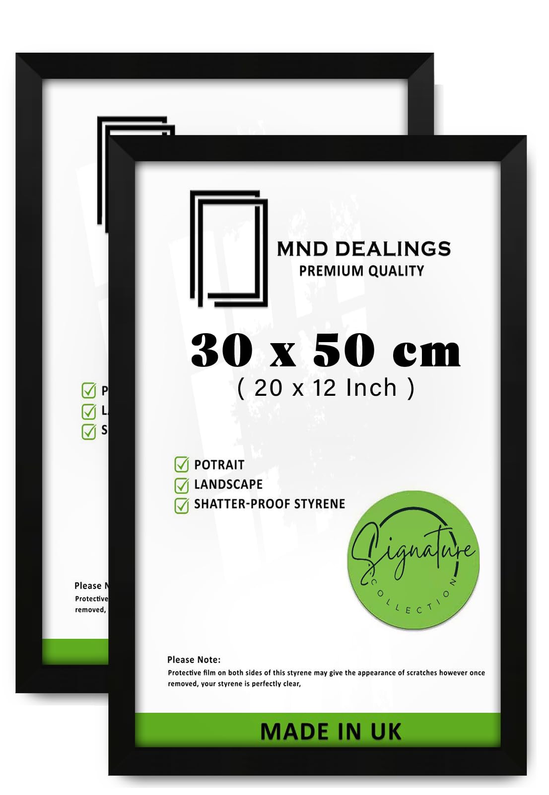 MND Dealings pack of 2 Flat Style 20x12 Inch Picture Frame - Solid (30 x 50 CM) Eton Wood Frame- for Homes/Offices Décor 0' 12" x 1' 8" - [ Matt Black ]